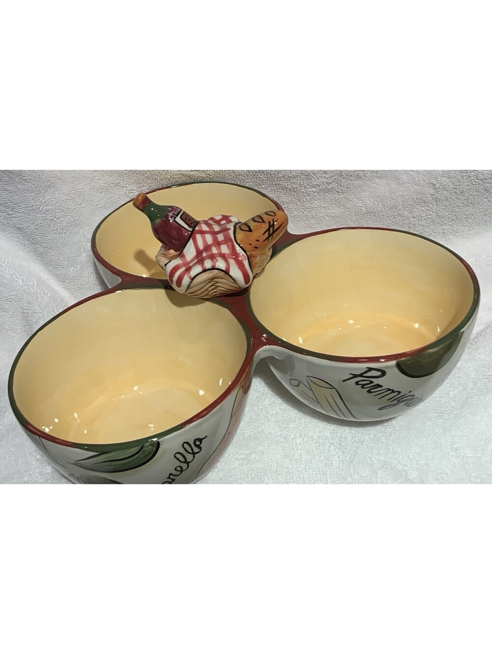 Clay Art Hand Painted Three Section Italian Themed Serving Bowl